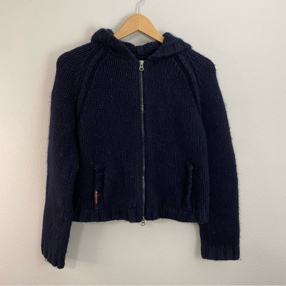 Abercrombie and Fitch Vintage 100% Wool Black Full Zipβ Hooded Sweater Large Y2K